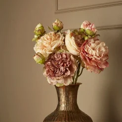 Kunstig Blomst - Pæon med tre blomsterhoveder, Dark Rose, 64 cm