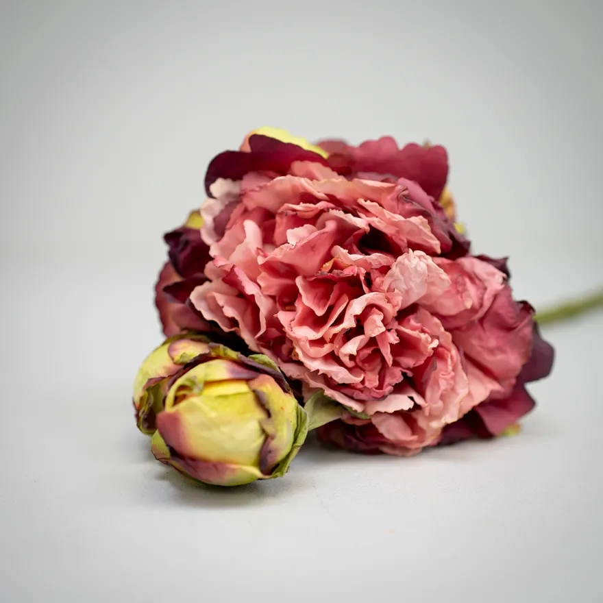 Kunstig Blomst - Pæon med tre blomsterhoveder, Dark Rose, 64 cm