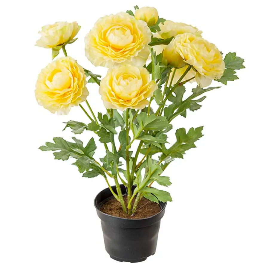 Kunstig Blomst - Ranunkel i Potte, Gul