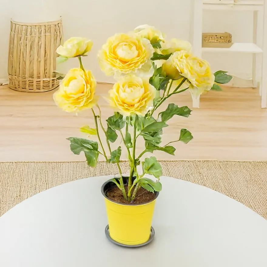 Kunstig Blomst - Ranunkel i Potte, Gul