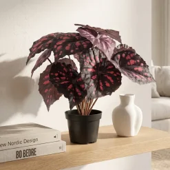 Kunstig Blomst - Rexbegonia, vinrød 30 cm.