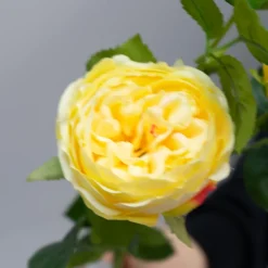 Kunstig Blomst - Rose med 2 hoveder, GUL, 60 cm
