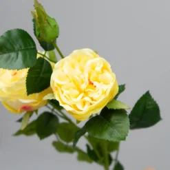 Kunstig Blomst - Rose med 2 hoveder, GUL, 60 cm