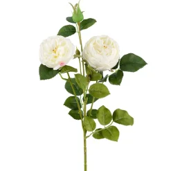 Kunstig Blomst - Rose med 2 hoveder, HVID, 60 cm