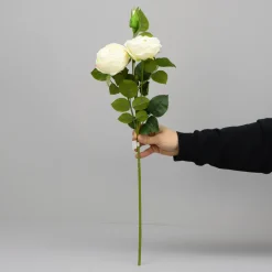 Kunstig Blomst - Rose med 2 hoveder, HVID, 60 cm