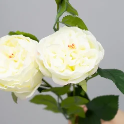 Kunstig Blomst - Rose med 2 hoveder, HVID, 60 cm