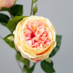 Kunstig Blomst - Rose med 2 hoveder, LYSERØD, 60 cm