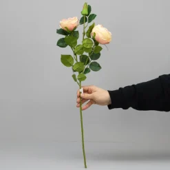 Kunstig Blomst - Rose med 2 hoveder, LYSERØD, 60 cm