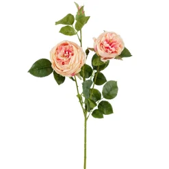 Kunstig Blomst - Rose med 2 hoveder, LYSERØD, 60 cm