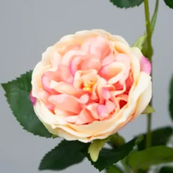 Kunstig Blomst - Rose med 2 hoveder, LYSERØD, 60 cm