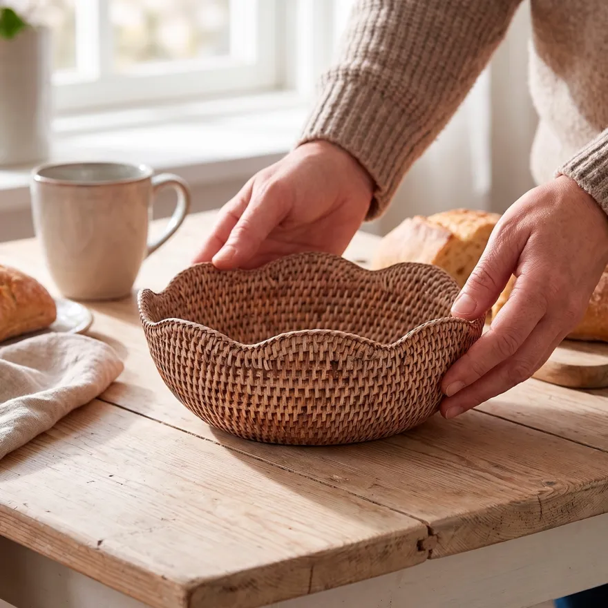 Lene Bjerre Norah Brødkurv i Rattan - Natur (Ø30 cm)