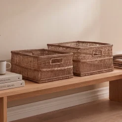 Lene Bjerre Norah Kurvesæt - Natur Rattan. Sæt med 2 stk