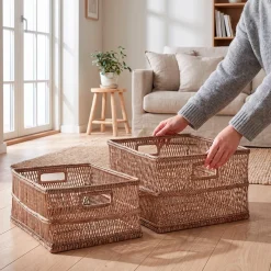 Lene Bjerre Norah Kurvesæt - Natur Rattan. Sæt med 2 stk