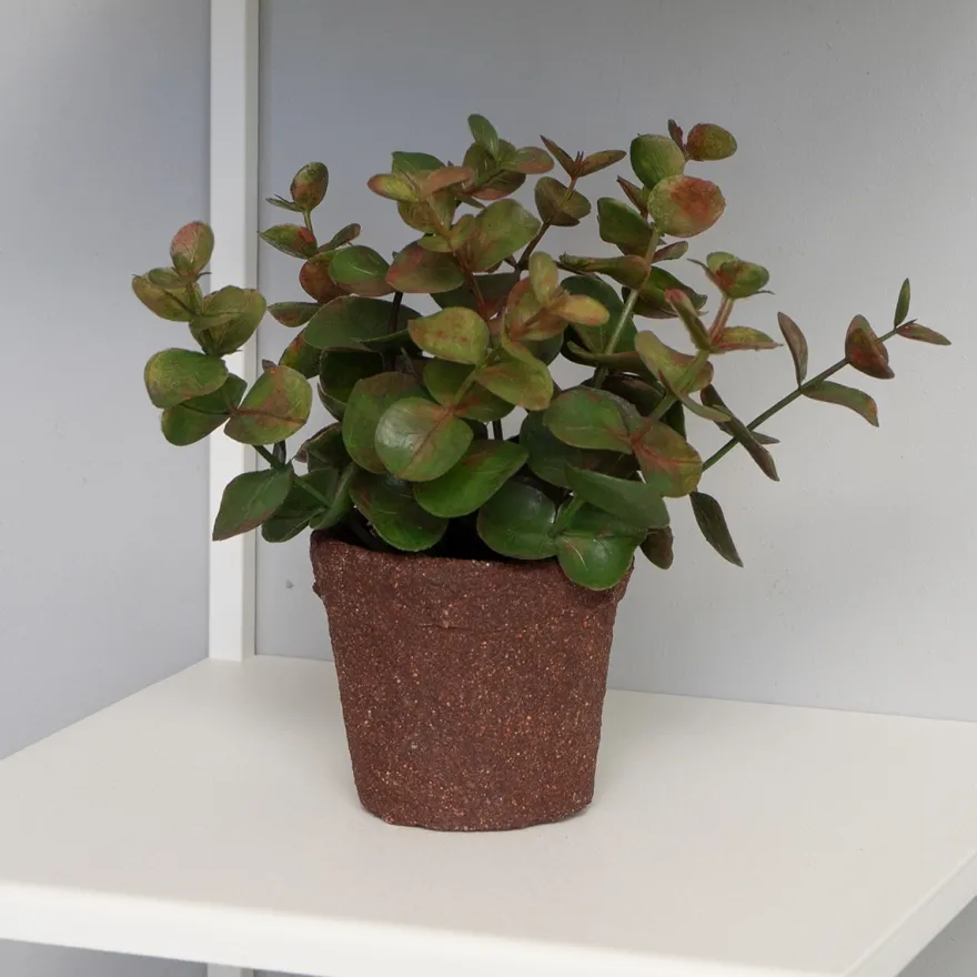 Lille kunstig eucalyptus plante i minipotte - Grøn