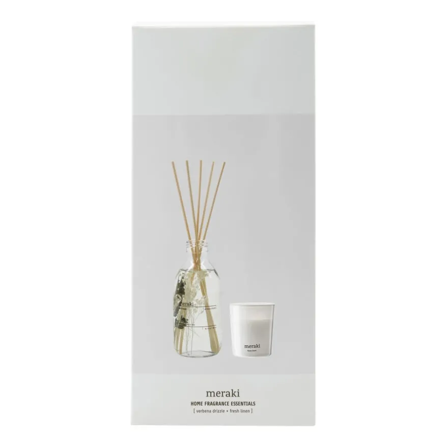 Meraki Gaveæske med Diffuser og Duftlys - Verbena & Fresh Linen