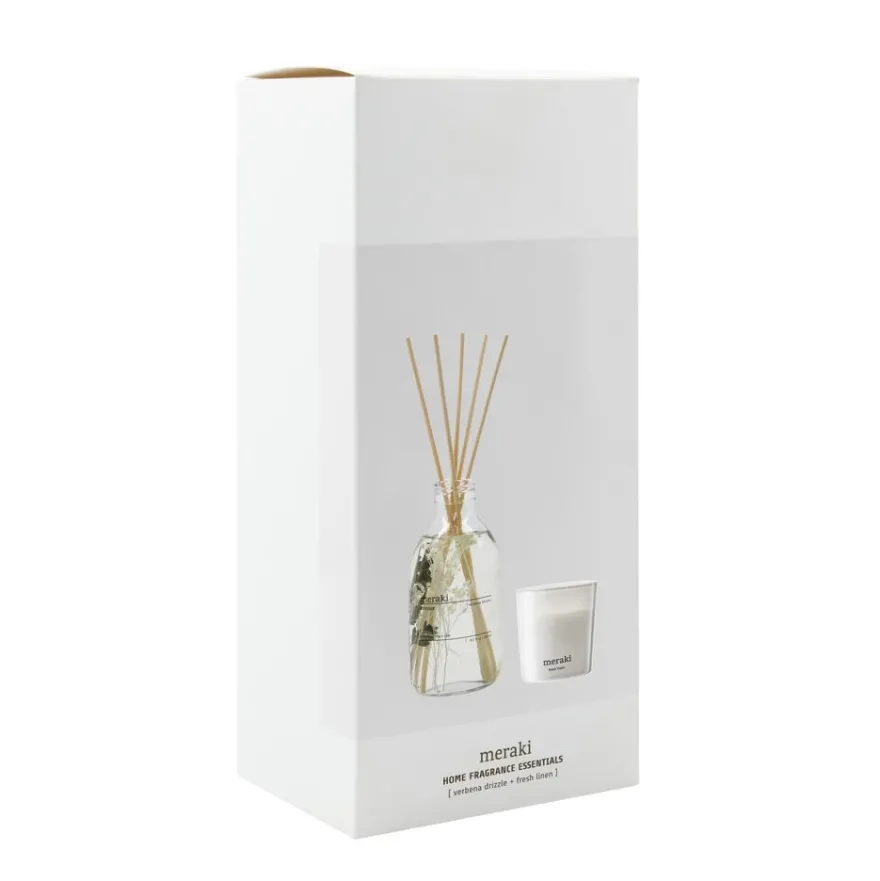 Meraki Gaveæske med Diffuser og Duftlys - Verbena & Fresh Linen