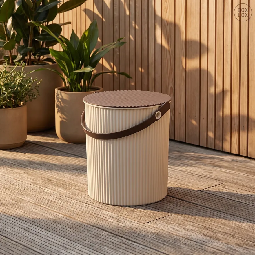 Omnioutil Plastikspand - Ivory med brunt låg 20 liter
