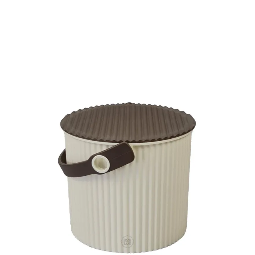 Omnioutil Plastikspand - Ivory med brunt låg. Mini 4 liter