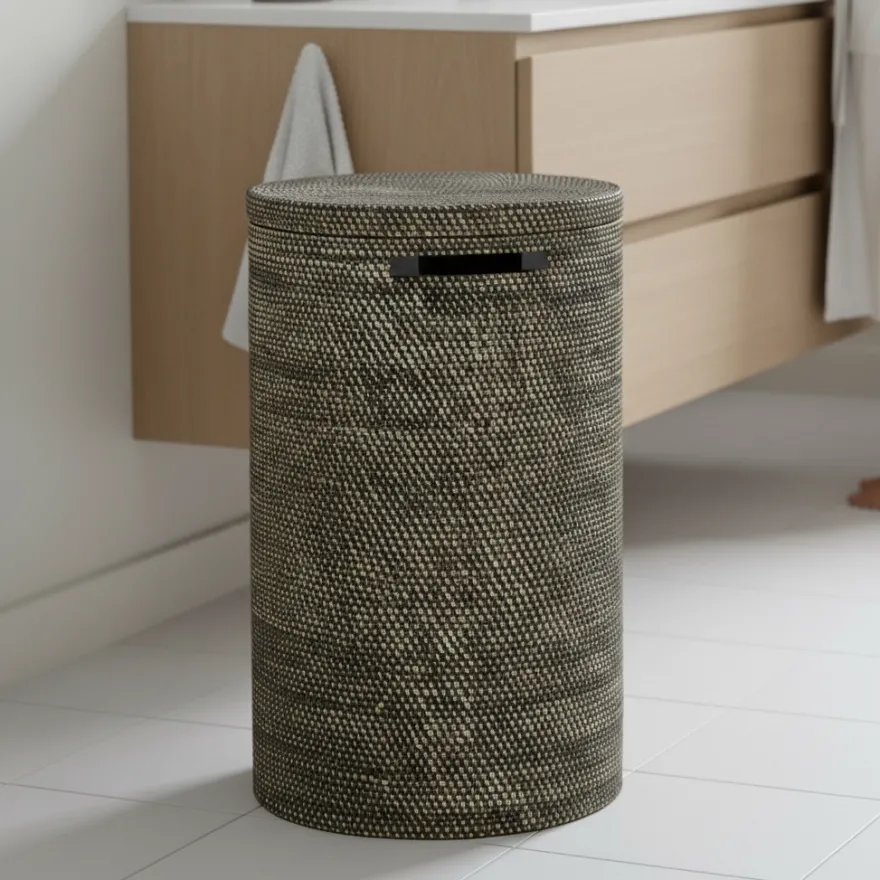 Opbevaringskurv i bambus - BALI - SORT Plast, Large