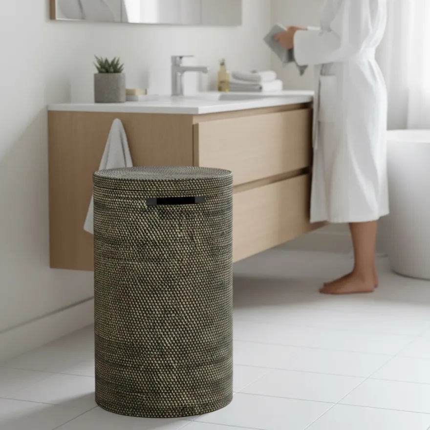 Opbevaringskurv i bambus - BALI - SORT Plast, Large