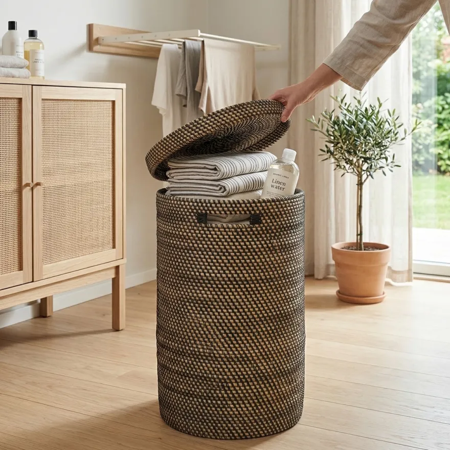 Opbevaringskurv i bambus - BALI - SORT Plast, Small