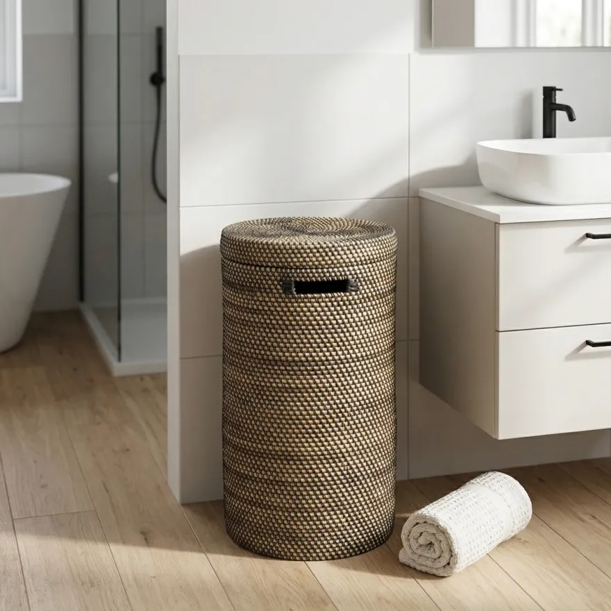Opbevaringskurv i bambus - BALI - SORT Plast, Small