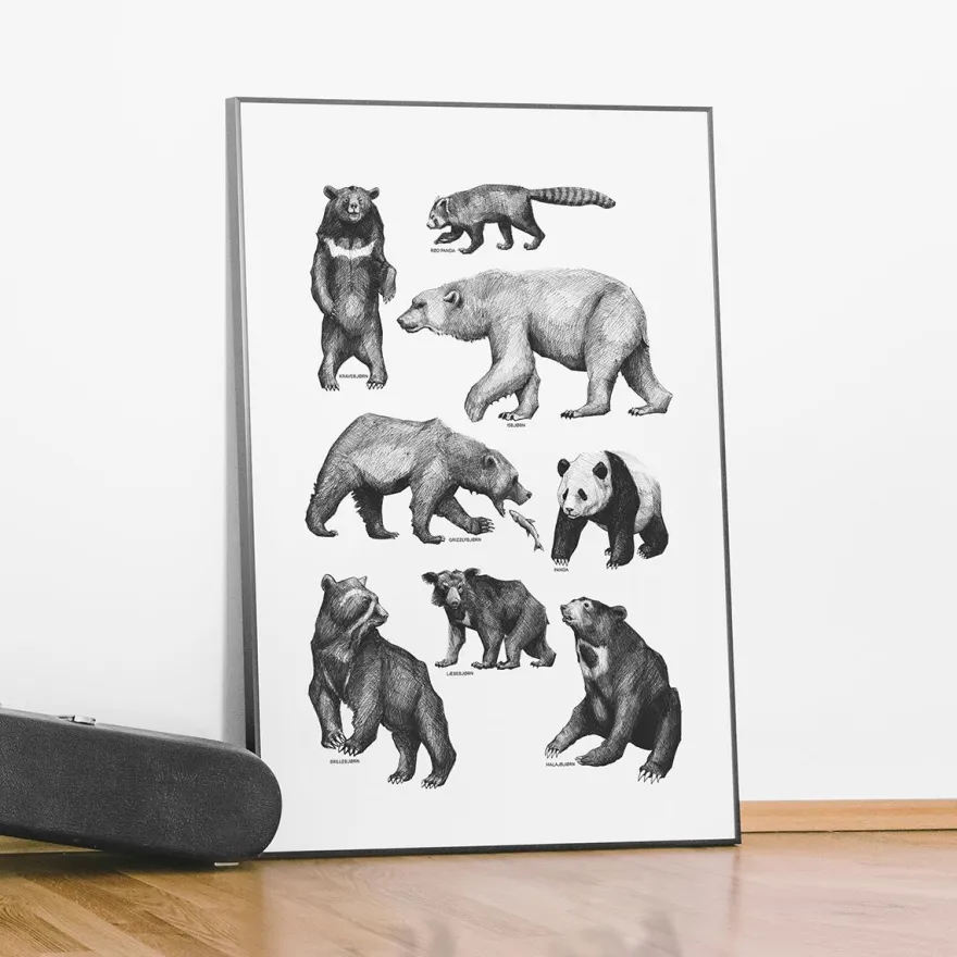 Plakat - Bjørne, sort/hvid