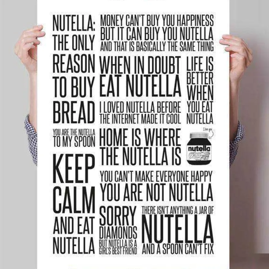 Plakat - Citatcollage - Nutella, sort/hvid