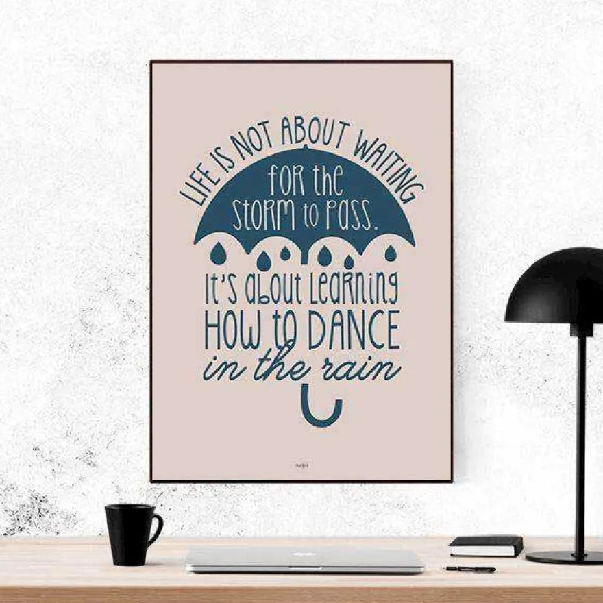 Plakat - Dance in the rain - umbrella - colors