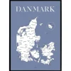 Plakat - Danmarkskort - blå
