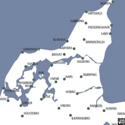 Plakat - Danmarkskort - blå