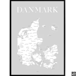 Plakat - Danmarkskort - Grå