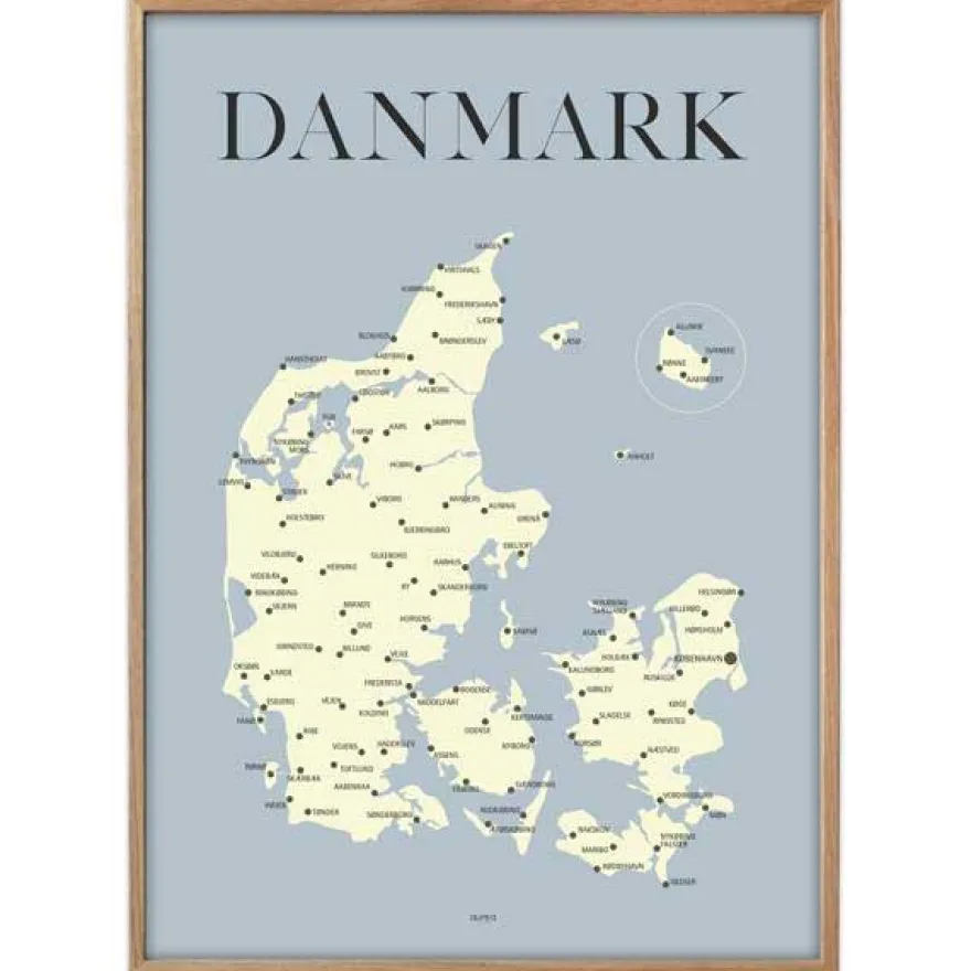 Plakat - Danmarkskort - Gul