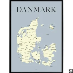 Plakat - Danmarkskort - Gul