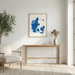 Plakat - Danmarkskort i kongeblå
