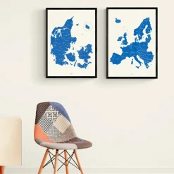 Plakat - Danmarkskort i kongeblå