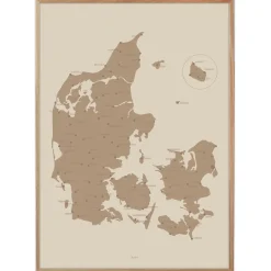 Plakat - Danmarkskort i mocca