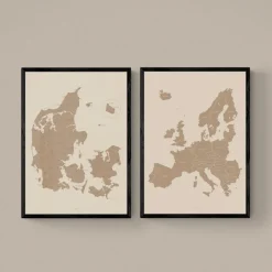 Plakat - Danmarkskort i mocca