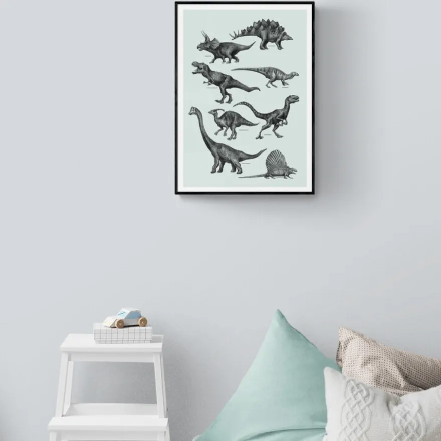 Plakat - Dinosaurer, Grøn. Vælg str.
