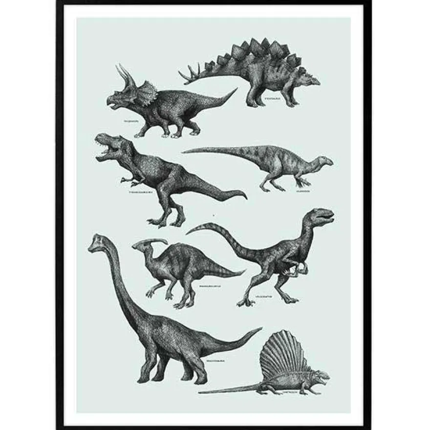 Plakat - Dinosaurer, Grøn. Vælg str.