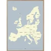 Plakat - Europakort i gul og lyseblå