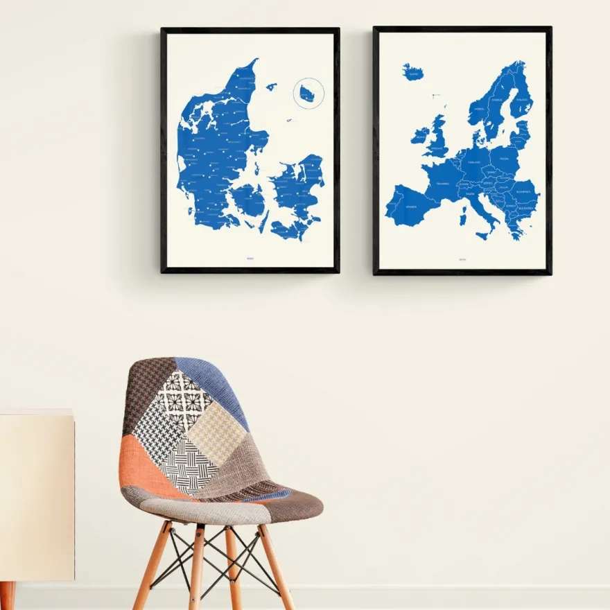 Plakat - Europakort i kongeblå