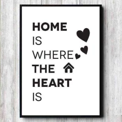 Plakat "Home is where the heart is" sort/hvid