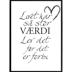 Plakat "Livets Værdi". Sort/Hvid. Vælg Str.