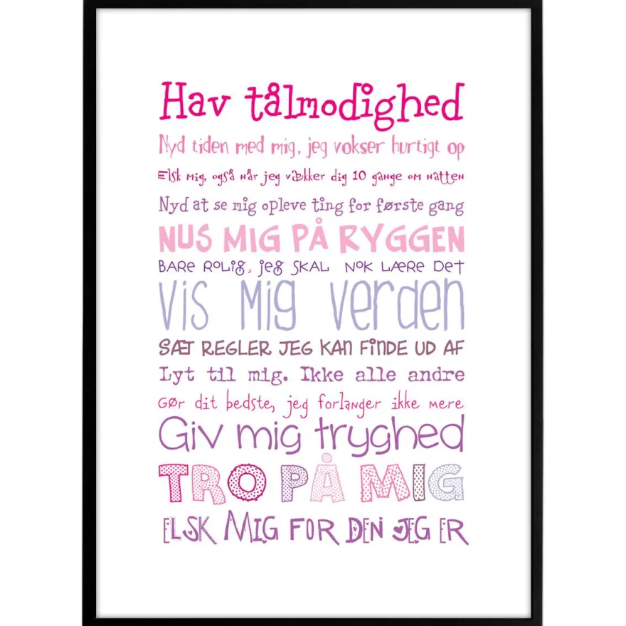 Plakat "Min baby". Str. 30x40 cm. - Vælg farve