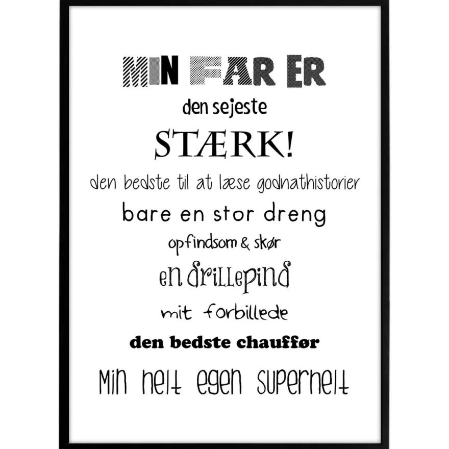 Plakat - "min far er" - Sort/hvid