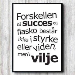 Plakat "Succes & Vilje". Sort/Hvid. Vælg Str.