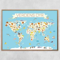 Plakat verdenskort - Verdens dyr