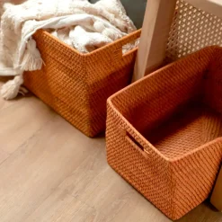 Reolkurve i Rattan. Sæt med 3 stk