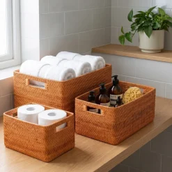 Reolkurve i Rattan. Sæt med 3 stk